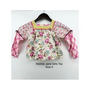 Matilda Jane Girls Top Size 4 Floral Print Square Neck Long Sleeve